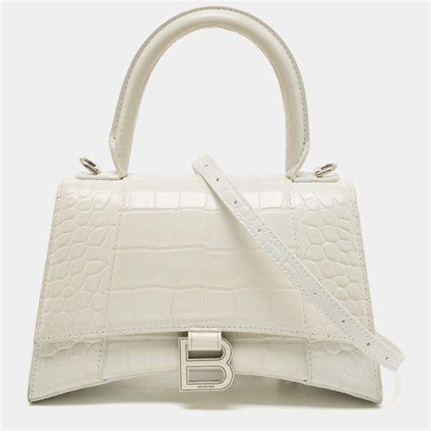 balenciaga hourglass white croc small